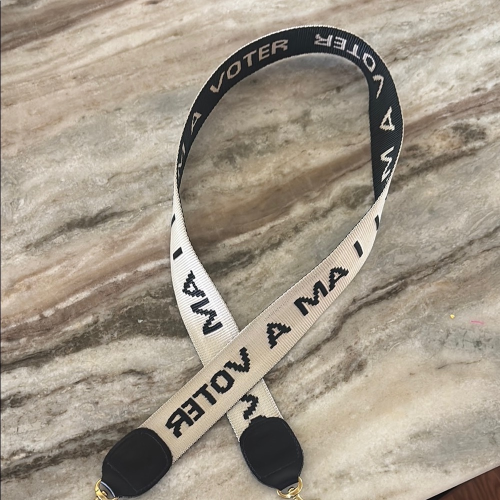 Clare V Black and Cream I AM A VOTER purse strap